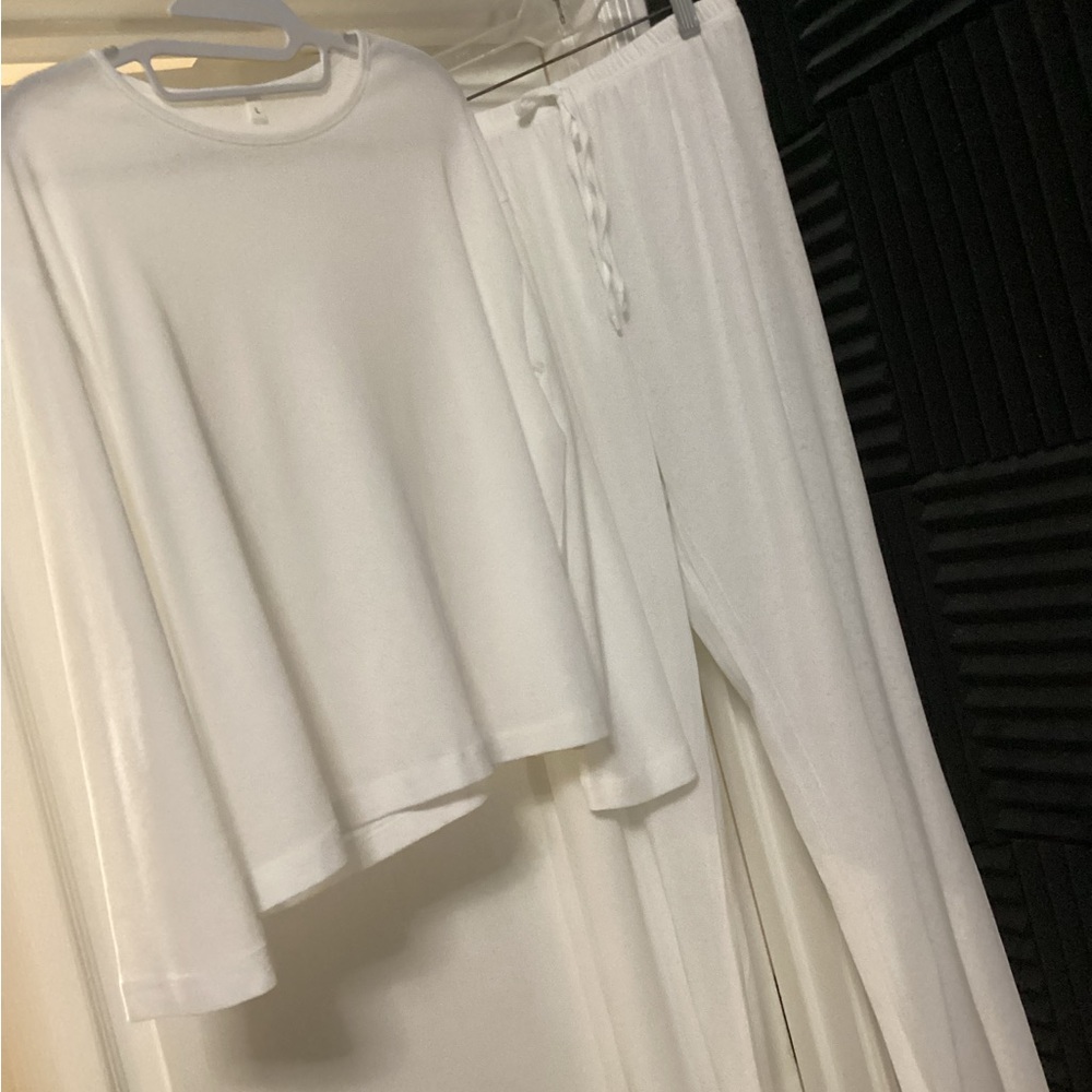 New - 2 pc White Long Sleeve Top and Pants Set - Shear - Swim Cover Up - size L